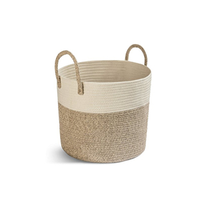 100% Eco-Friendly Jute <b>Storage</b> <b>Basket</b> Set Cotton <b>Rope</b> Handle Large High Quality Woven Stripes Medium Weight Laundry <b>Basket</b> - Product Image 2