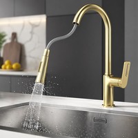 Robinet de cuisine en or brossé, monocommande, à haut arc, à poser sur le plan, mitigeur d'évier au design moderne