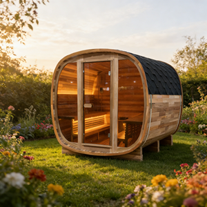 Sauna extérieur en cèdre rouge premium pour 6 personnes avec porte en verre teinté - Product Image 1