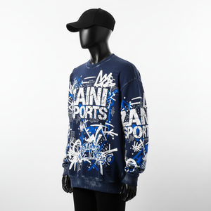 High Quality Oversized Sweatshirt 350GSM <b>Soft</b> Cotton Fleece Navy Graffiti Pattern Distressed With Custom Logo Basics Sweatshirts - Product Image 2