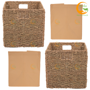 Wholesale Eco-Friendly <b>Foldable</b> Water Hyacinth Woven Multifunction Storage <b>Basket</b> Handmade Decorative Organizer for Clothing - Product Image 3