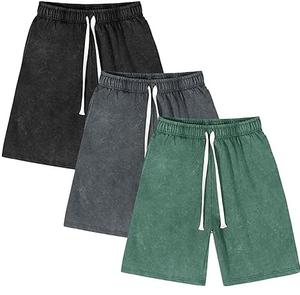 Pantalones cortos de algodón lavado ácido para hombre vintage con diamantes de imitación personalizados Sun Faded grueso lavado patrón sólido Jogging pantalones cortos franceses transpirables - Product Image 5