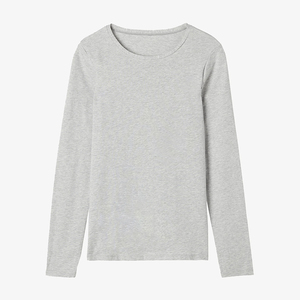 Nouveauté couleur blanche unie à manches longues col rond 100% coton respirant grande taille Slim Fit femmes T-Shirts été Style classique - Product Image 4