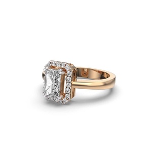 Bague de fiançailles en or 14 carats à coupe rayonnante certifiée IGI F Color VS1 Clarity Lab Grown Diamond with Hidden Halo Side Diamonds Wedding - Product Image 3