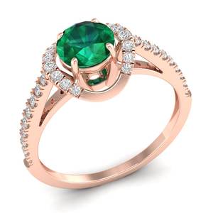 Anillos de Halo con Esmeralda Verde en Oro Rosa Sólido de 14K, Venta Directa de Fábrica REYES, para Mujer, Certificado GRA, Joyería Fina con Moissanita - Product Image 2