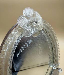 Grand miroir de table vintage en verre de Murano, Barovier Toso, miroir mural, verre doré, verre clair, fleurs, art déco, miroir de coiffeuse, Italie - Product Image 4