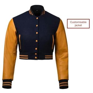 เสื้อแจ็คเก็ตวาร์ซิตี้แบบครอปสำหรับผู้หญิง FIT FORNESS INTL ปักลายพิมพ์ตามสั่ง ดีไซน์สไตล์วิทยาลัยย้อนยุค แห้งเร็ว ปลายแขนเสื้อแบบริบ - Product Image 1