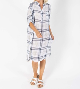 Women's Geometric 100% Cotton A-Line <b>Dress</b> Knee-Length <b>Loose</b> V-Neck Full Sleeve Casual Summer Breathable Eco-Friendly <b>Dress</b> - Product Image 2