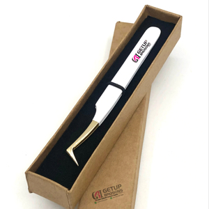 Pince à épiler pour extensions de cils en acier inoxydable de haute qualité, durable, antistatique, avec revêtement en poudre blanche de 10 mm, pointe dorée, simple - Product Image 1