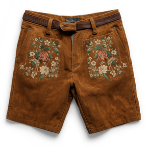 Pantalones Cortos de Cuero Bordados Tradicionales de Gamuza Desgastada Vintage, Personalizados al por Mayor, Fábrica OEM - Product Image 3