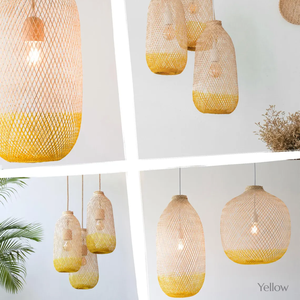 โคมไฟแขวนทำจากไม้ไผ่ทอมือสองสี สำหรับแสงสว่างในบ้านสไตล์โมเดิร์นรัสติก - Product Image 2