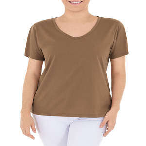 เสื้อฤดูร้อนสำหรับผู้หญิงเสื้อคอวีแขนสั้นระบายอากาศสีพื้น - Product Image 3