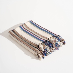 Toalla de Playa Turca al por Mayor - Hammam Rosa con Rayas Azules, 100% Algodón Turco, Proveedor OEM para Hoteles, Piscinas y Spas - Product Image 1