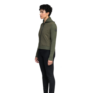 Veste matelassée en tricot vert olive pour femmes, fermeture éclair intégrale, col montant, manches extensibles, écologique, séchage rapide, vêtements d'extérieur d'hiver - Product Image 3