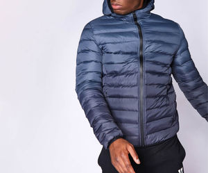 Dernier design 2025, longueur standard, vente en gros, doudoune homme personnalisée, brillante, imperméable, à fermeture éclair, à capuche, en toile, rembourrage fin - Product Image 3