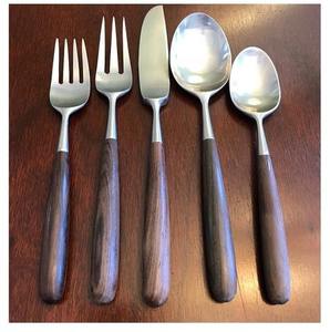 Juego de cubiertos de diseño de acero inoxidable con mango de madera, cubiertos de lujo, vajilla de comedor elegante para el hogar, cocina, uso en banquetes - Product Image 1