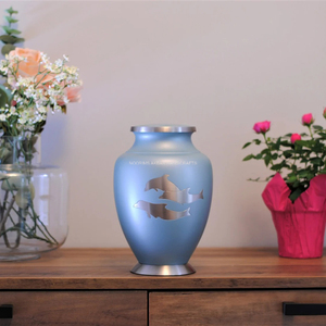 Modern Design Ocean Blue Brass Cremation Urn for Adult Ashes Handcrafted Memorial Urn Velvet Bag Wholesale Manufacturer Exporter - Product Image 3