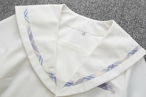 Costume d'uniforme scolaire japonais JK à manches courtes de style collège pour femmes en coton violet de haute qualité, robes d'école, haut de chemise - Product Image 2