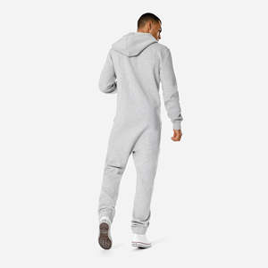 80% Cotton 20% Polyester Brushed Back Cotton <b>on</b> <b>the</b> Inside Two <b>Way</b> YKK Quality Zipper Light Grey Melange Unisex Original Onesie - Product Image 2