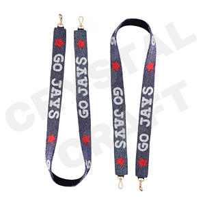 Star Game Day Personnalisé 'Hook Em Horns' Accessoire à la mode Sangle de sac à main perlée avec sangles de sac en perles de rocaille en or blanc - Product Image 3