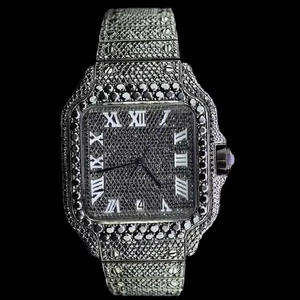 LAB Diamond Casual Reloj para hombre Iced Out Rectangle Caja de acero inoxidable con movimiento ETA y ventana de esfera de cristal - Product Image 1
