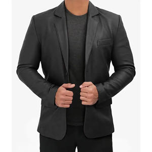 Blazer de cuero a la moda para hombre hecho a medida Blazer de cuero a la moda para hombre Blazer de cuero ajuste informal de alta calidad producto de Venta caliente - Product Image 1