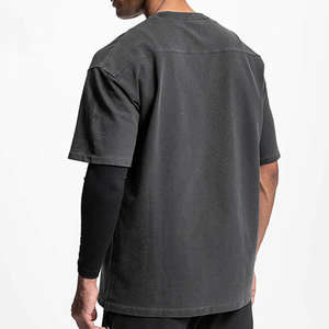 Camiseta de Algodón Extra Grande para Hombre, Personalizada, Negra, de Secado Rápido, Transpirable, de Punto, Estilo Holgado, Lavado Ácido - Product Image 2