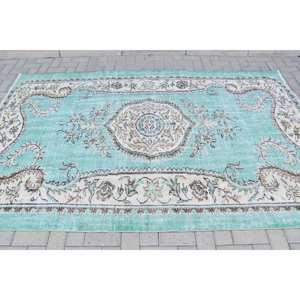 Tapis en laine turque vintage 5.5 x 8.7ft bleu gris surdimensionné zone de tissage plat Patchwork motif Latex pour décorations de salon - Product Image 3