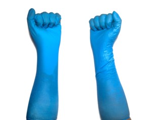Bonne protection de main de gants de sécurité libres de poudre de latex de qualité médicale de gants bleus confortables d'examen - Product Image 1