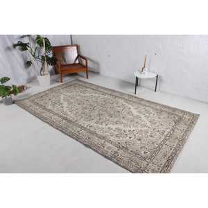 5.2x9.3 ft Rug, Turkish Vintage Rug, <b>Brown</b> Gray Polka dot <b>Wool</b> Rug - Product Image 2