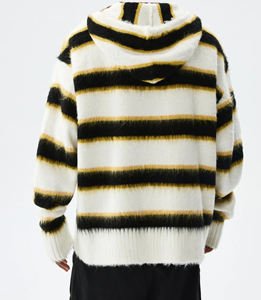 Suéter de Mohair con Logotipo Personalizado, de Manga Larga, Cuello Redondo, con Cierre, a Rayas, Tejido de Punto, Informal, para Invierno, Sudadera con Capucha de Mohair - Product Image 5
