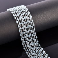 Aigue-marine naturelle à facettes forme ronde pierre précieuse chapelet chaîne 3mm pierre aigue-marine bleue 925 chaîne à maillons en argent Sterling en gros