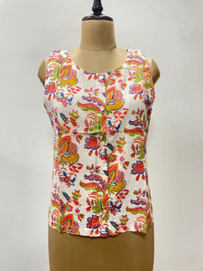 Top court à manches bouffantes en coton doux imprimé floral bohème écologique respirant à col en V pour femmes, vêtements d'été - Product Image 4