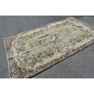 Alfombra clásica de lana turca Vintage verde marrón de 5x8 pies, patrón Hali de retazos de área grande con respaldo de látex para habitaciones de adolescentes, pasillos - Product Image 2