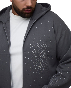 เสื้อฮู้ดครอปท็อปผ้าฝ้ายแท้ 100% สีเทาถ่าน สำหรับฤดูหนาว ขายส่ง รับออกแบบเอง ประดับด้วยคริสตัล - Product Image 2