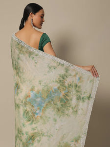 ชุดส่าหรีสำหรับงานแต่งงานสไตล์ปาร์ตี้สำหรับผู้หญิงจาก Trendmalls ทรงปกติ พร้อมเสื้อผ้าแบบยังไม่ได้เย็บติด (K1137-สีเขียว) - Product Image 4