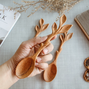 Cuillère en bois sculpté de Style rustique fait à la main cuillère de conception de feuille naturelle pour la maison et cadeau prix de gros du Vietnam - Product Image 2