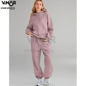 Cozy New Winter Cotton Sweatpants and Hoodie Jogger Set Chándal de mujer liso personalizado con Sudadera de cuello redondo - Product Image 2