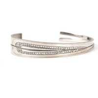 Bracelet jonc tendance en argent sterling 925 avec double rangée de pierres blanches taille brillant et sertissage en canal