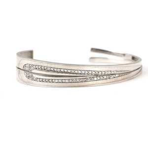 925 Sterling <b>Silver</b> Double Lining <b>Bracelet</b> with White Stone Fashionable <b>Bangles</b> - Product Image 2