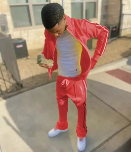 Veste zippée en polyester personnalisée Pantalons de survêtement Jogger Ensembles de survêtement pour hommes Ensemble de deux pièces pantalons de survêtement et veste à rayures latérales - Product Image 2