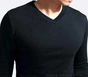 Camiseta de Manga Larga con Cuello en V para Hombre, 100% Algodón, Corte Ajustado, Transpirable, Color Sólido, Estilo Urbano, Nueva, 2025 - Product Image 5
