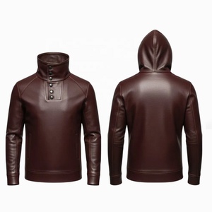 Veste à capuche en cuir véritable de haute qualité, teinte unie numérique, style vintage élégant pour un usage décontracté en hiver, respirante - Product Image 1