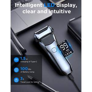 Rasoir électrique sans fil rechargeable pour homme, lame flottante, tondeuse à barbe de précision, écran LED (IPX7), rasoir rotatif pour le visage - Product Image 5