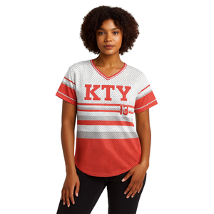 DST Jersey de rayas blancas Jersey de béisbol 100% Malla de poliéster Delta Sorority Apparel Camiseta con cuello en V Apliques bordados Logos - Product Image 1