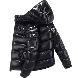 Veste matelassée rembourrée épaisse noire à capuche pour homme, coupe-vent, personnalisée par le fabricant, pour l'hiver, brillante, matelassée, 2026 - Product Image 3