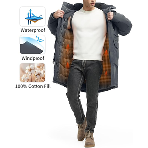 Abrigos de invierno para hombre con capucha desmontable a prueba de viento, Parkas gruesas, chaqueta acolchada larga impermeable - Product Image 4