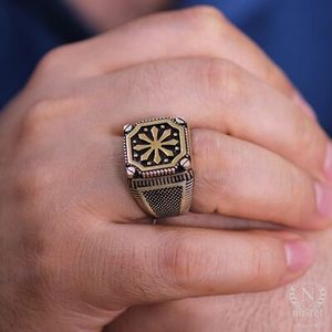 925 Sterling Silver Men's <b>Ring</b> with Square Snowflake Motif 14.31g 1.7cm for Gift Occasions - Product Image 1
