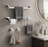Ensemble de 5 accessoires de salle de bain en acier inoxydable, montage mural : porte-serviettes, porte-papier toilette, anneau porte-serviettes, deux crochets pour peignoirs, couleur argent, pour hôtel