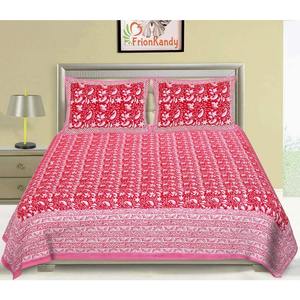 240 TC Cotton Super <b>King</b> <b>Size</b> Double Bed <b>Sheet</b> 2 Pillow Covers Pink Jaipuri Hand Block Print Floral Eco-Friendly (ALDB1006) - Product Image 1